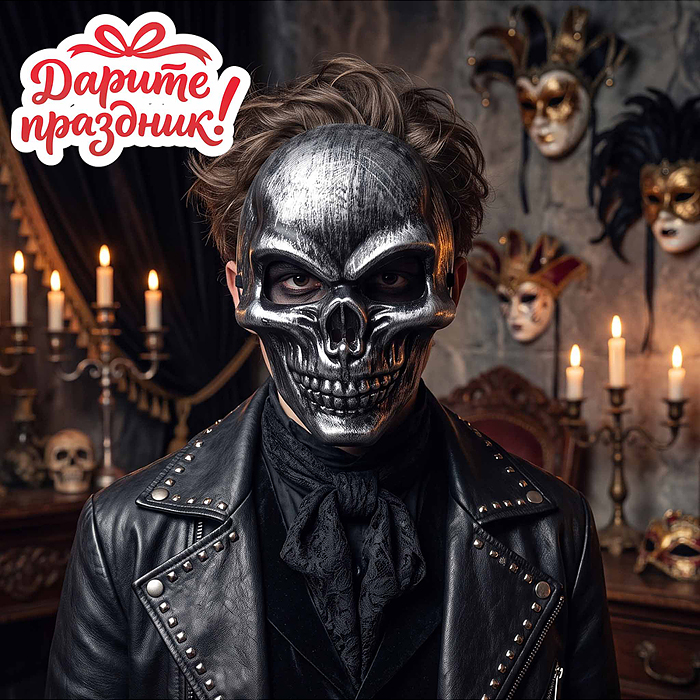 Карнавальная маска DP-0252 "Череп: бронза и сталь"