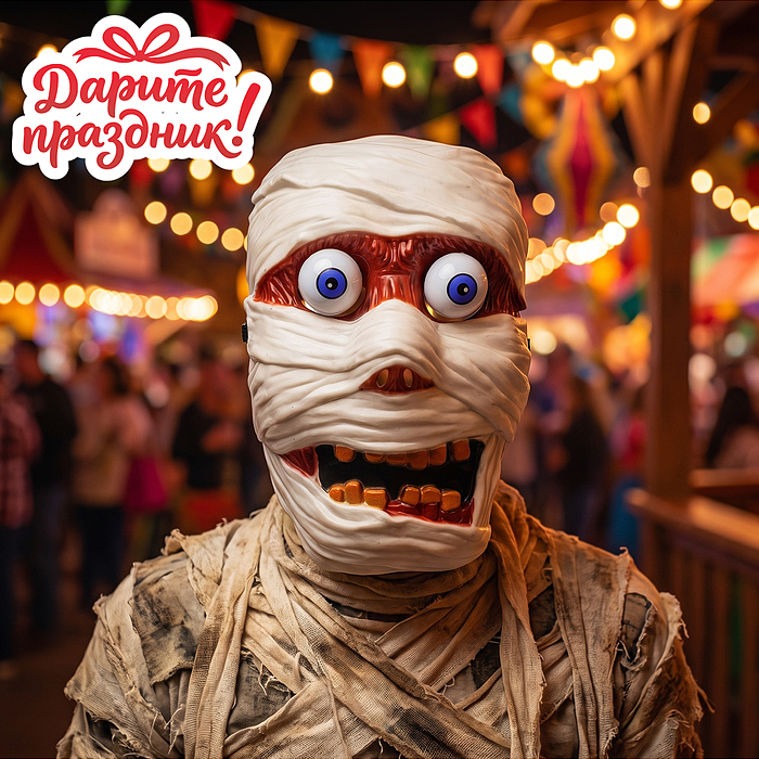 Карнавальная маска DP-0274 "Мумия" с глазами на пружинах