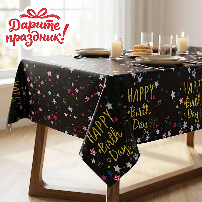 Скатерть DP-0555 "Звездный День Рождения" цвет чёрный, 137*274см