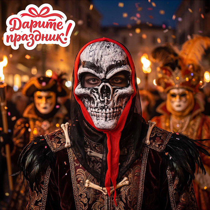 Карнавальная маска DP-0283 "Череп в капюшоне"