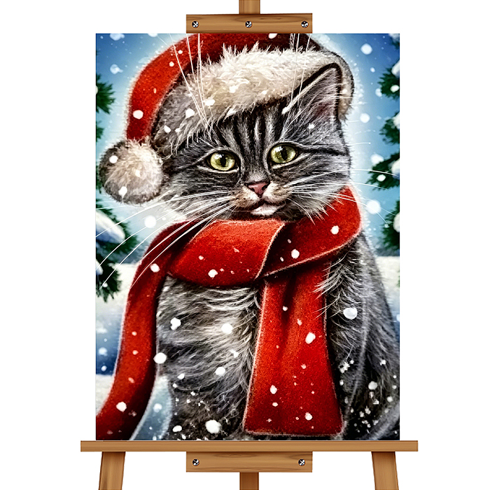 Картина по номерам MKR4030-180 "Котик в новогодней шапочке" 40*30 см. 