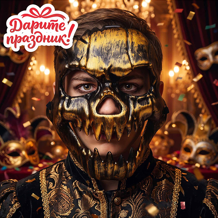 Карнавальная маска DP-0251 "Череп" цвет золотой/серебрянный  