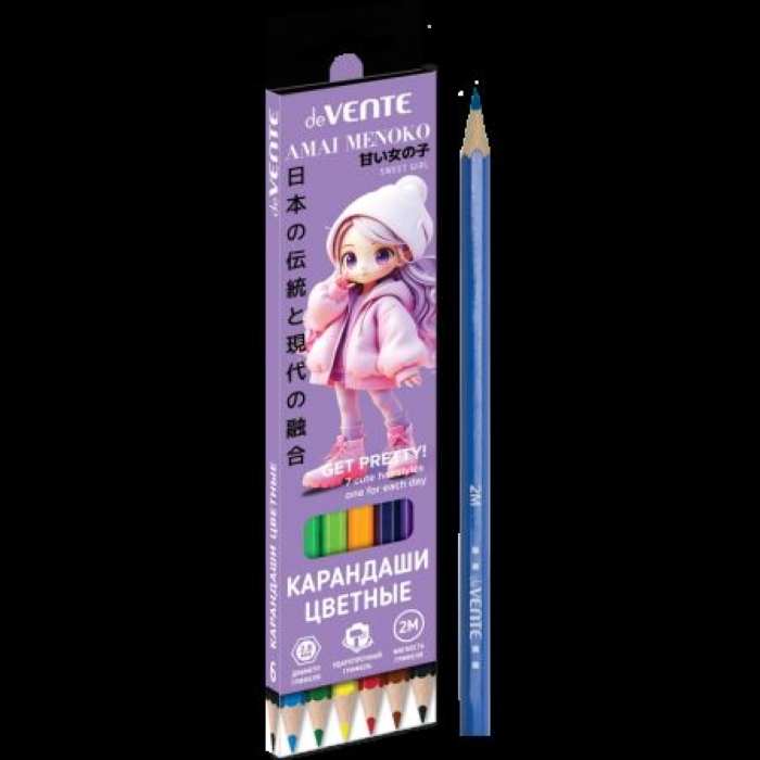 Карандаши цветные "Amai Menoko" 06 цветов, 2М, диаметр грифеля 2,8 мм, шестигранные, в коробке