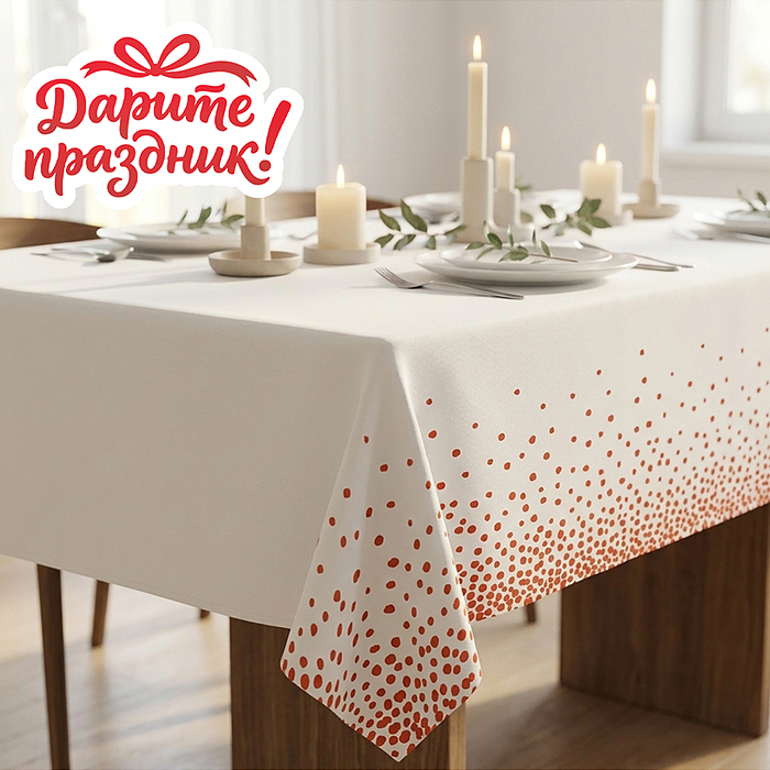 Скатерть DP-0537 белая с оранжевым конфети, 137*274см