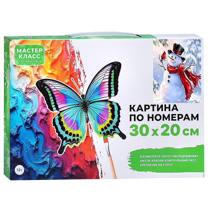 Картина по номерам MKR3020-161 "Снеговик с птичкой"" 30*20 см.