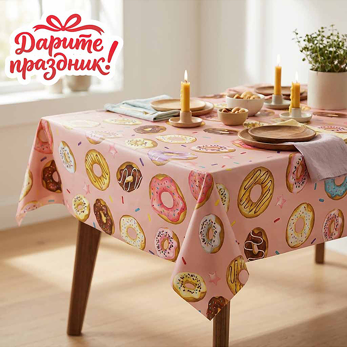 Скатерть DP-0548 "Пончики" цвет розовый, 137*274см