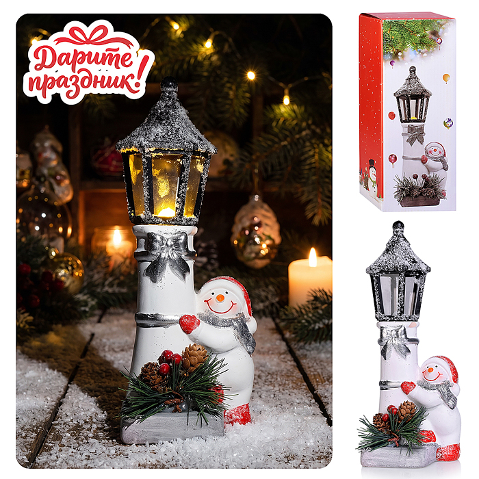Украшение новогоднее DP-0884 "Фонарь с Сантой/снеговиком" 9.6*7.8*23.8см