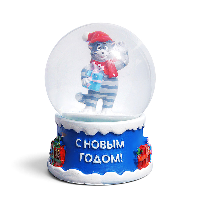 Фото к товару Новогодний cнежный шар "Новогодний кот" d=6,5 см Новогодний cнежный шар "Новогодний кот" d=6,5 см