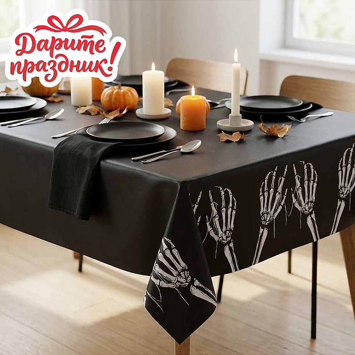 Скатерть DP-0540 для Хэллоуина принт "Скелет", 137*274см