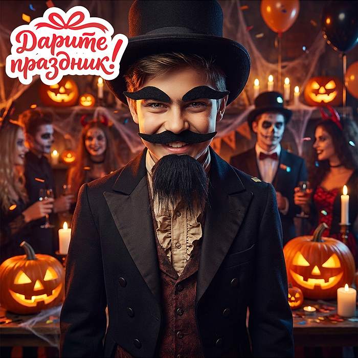 Карнавальный набор DP-0569 "Накладные усы, борода и брови" цвет черный