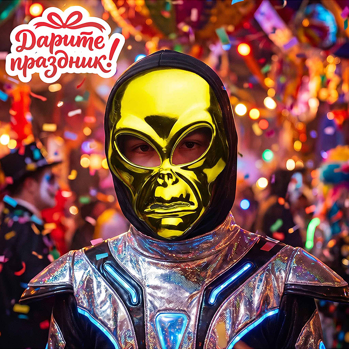 Карнавальная маска DP-0290 "Инопланетянин" в капюшоне