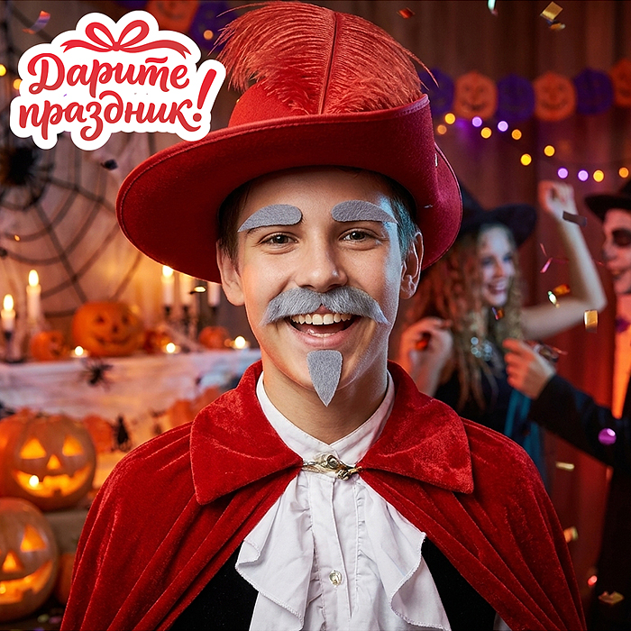 Карнавальный набор DP-0574 "Усы, бородка и брови" цвет серый
