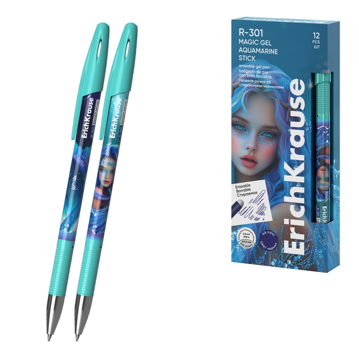 Ручка гелевая сo стираемыми чернилами R-301 Magic Gel Stick Aquamarine 0.5, цвет чернил синий