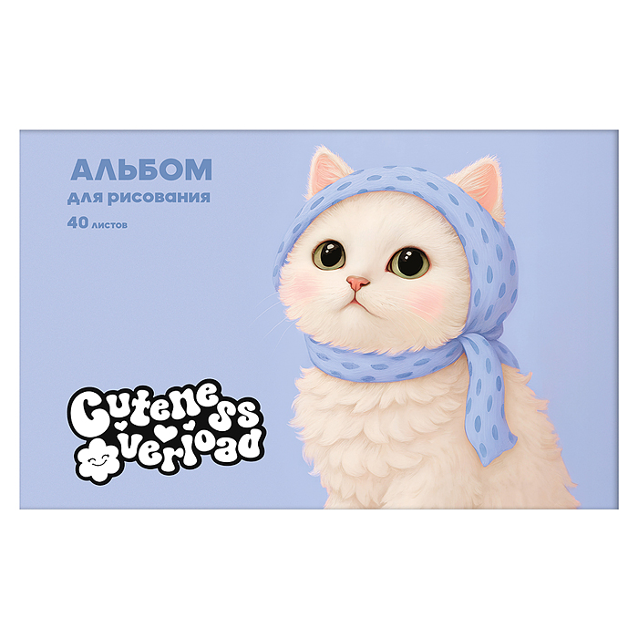 Альбом для рисования 40л. "Pure Blue Cuteness" скрепка, обл.: мел. картон, выб. лак, бум. оф.110г/м2