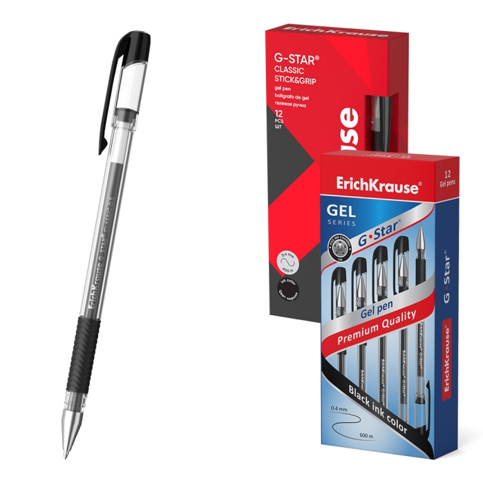 Ручка гелевая G-Star® Stick&Grip Classic 0.5, цвет чернил черный (в коробке по 12 шт.)