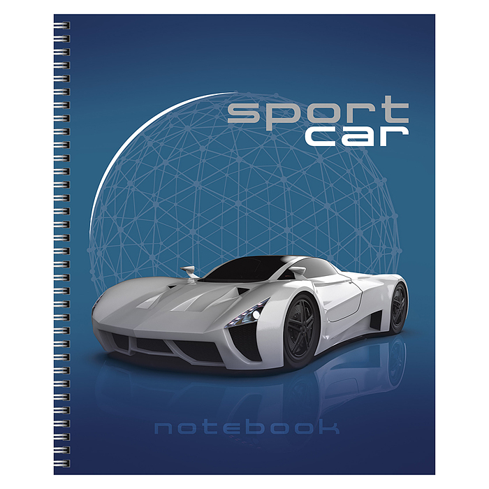 Тетрадь 80л. клетка "Sport car" гребень А5 обл.:выб. лак, бум. оф.60 г/м2, в уп. 5 видов, уп./гофр.п