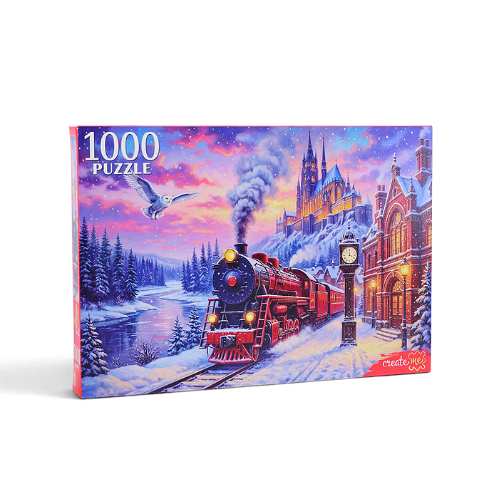 Пазлы 1000 "Поезд и зимний замок"