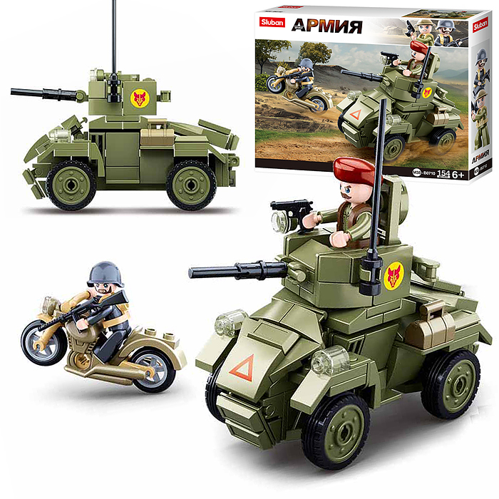 Конструктор M38-B0710 "Броневик MK2 и мотоцикл с двумя фигурками солдат" (154 дет.) в коробке