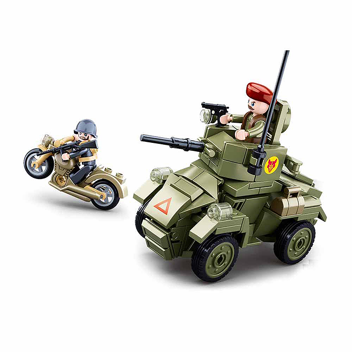 Конструктор M38-B0710 "Броневик MK2 и мотоцикл с двумя фигурками солдат" (154 дет.) в коробке