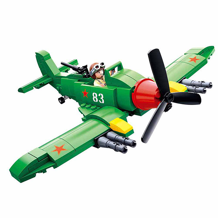 Конструктор M38-B0683 "Советский военный самолет с фигуркой пилота" (170 дет.) в коробке