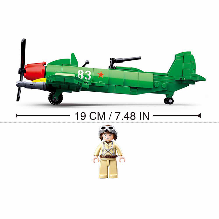 Конструктор M38-B0683 "Советский военный самолет с фигуркой пилота" (170 дет.) в коробке