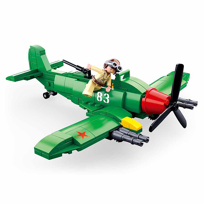 Конструктор M38-B0683 "Советский военный самолет с фигуркой пилота" (170 дет.) в коробке